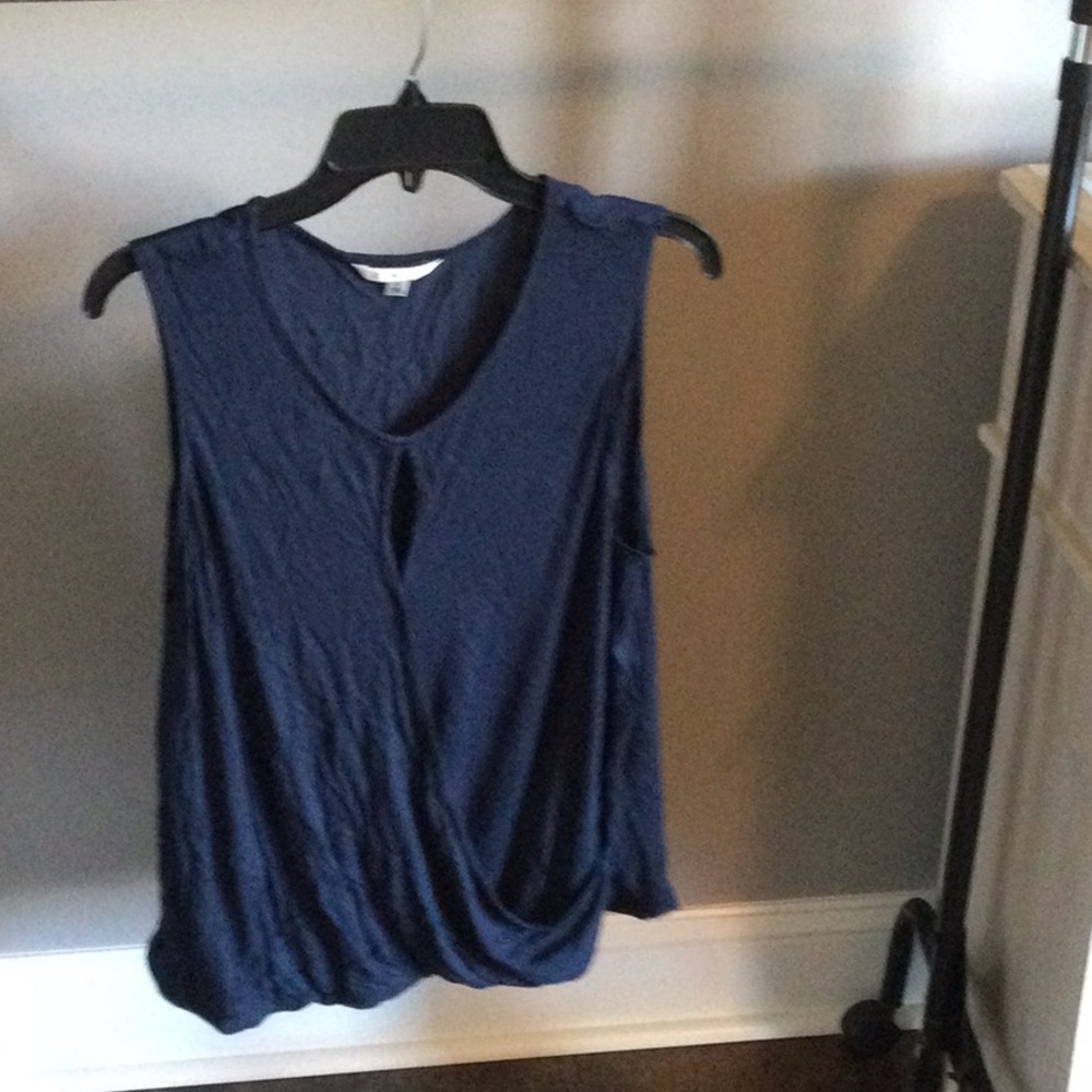 CAbi Blue Sleeveless Wrap Tank Top